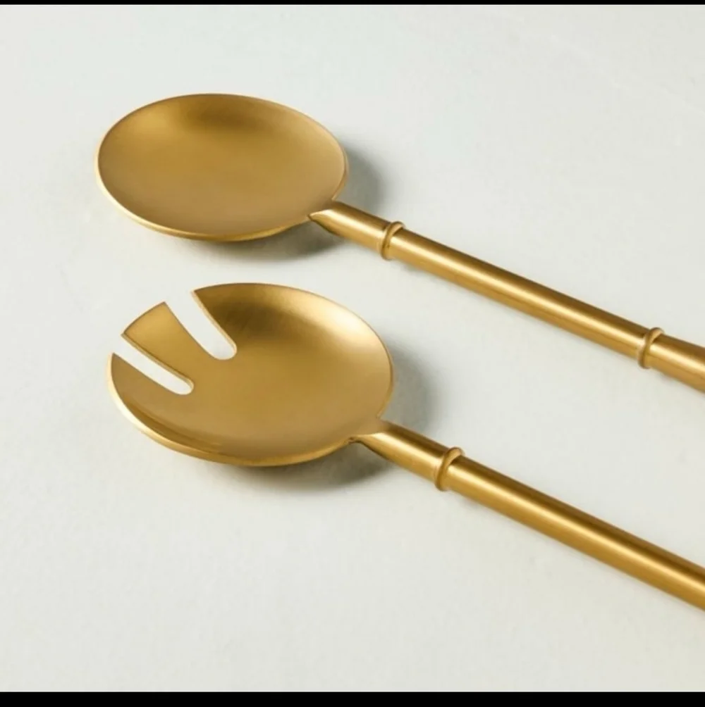 Hearth And Hand 2 Piece Brass Finish Salad Fork And Spoon Serving Set